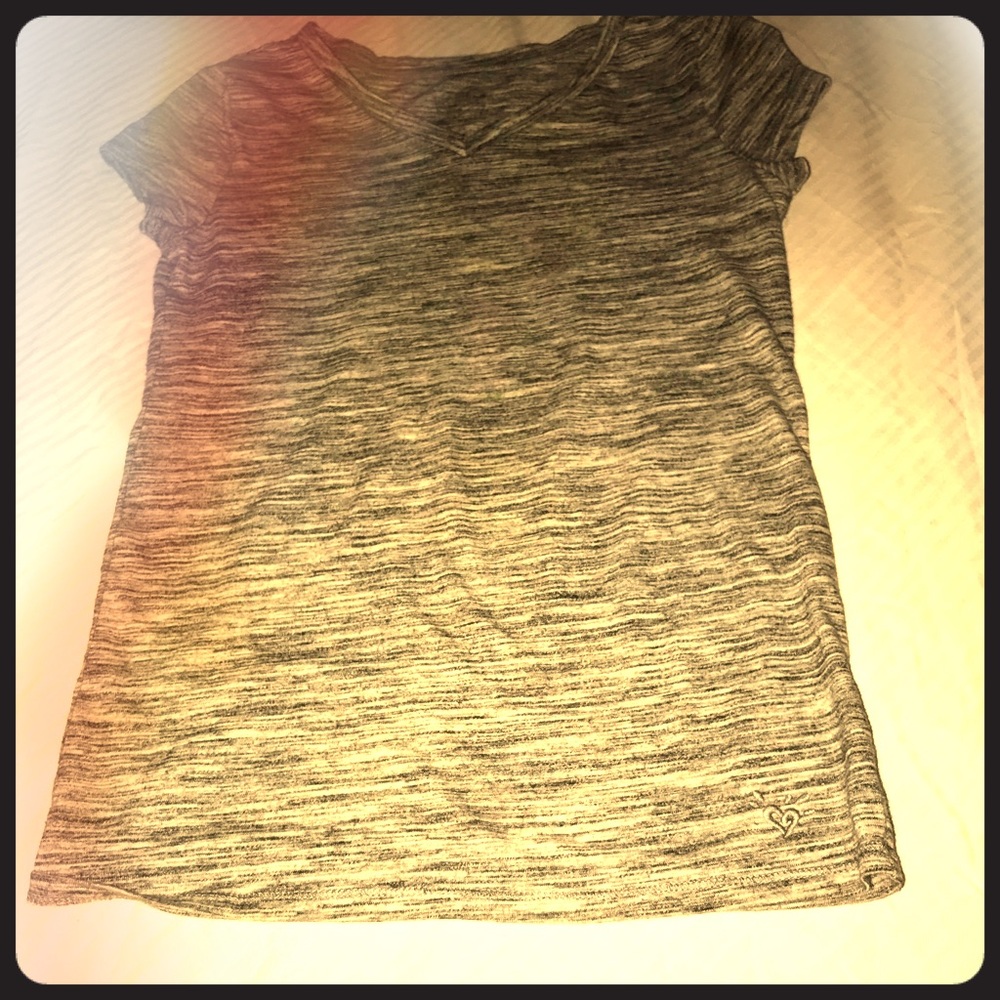 A girls Justice V-neck Tee White & gray. Very soft